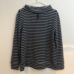 LL Bean LP Funnel Neck Long Sleeve 95% Cotton Shirt Cozy Navy Blue White Striped